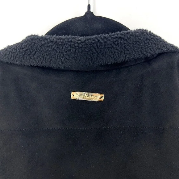 Lilly Pulitzer Brooklee Reversible Sherpa Vest‎ Black Faux Suede Size XL EUC - Picture 6 of 16